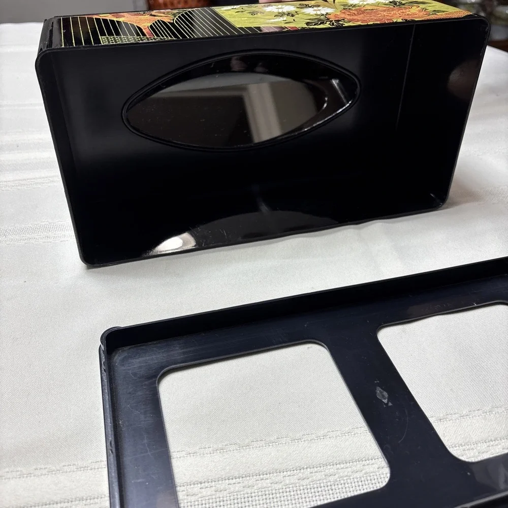 Vintage Tissue Box Holder With Flip Up Mirror Floral Design Made In Japan